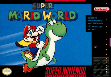 North American box art for Super Mario World on the SNES
