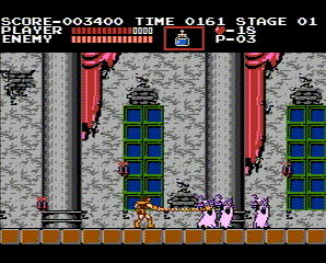 Gameplay from the original Castlevania on NES — Simon Belmont in the castle