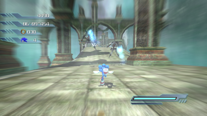 A Mach Speed section from Sonic the Hedgehog (2006) — Sonic sprinting through a collapsing environment