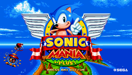Sonic Mania Plus title screen, with Mighty and Ray