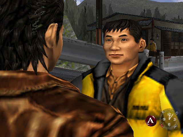 Shenmue gameplay screenshot showing Ryo Hazuki exploring a detailed Japanese street