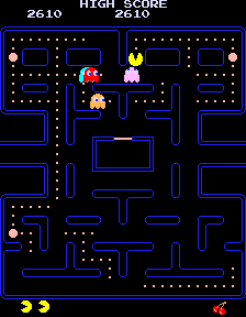 The original Pac-Man arcade maze, which Milton Bradley rebuilt as a marble-swallowing board game