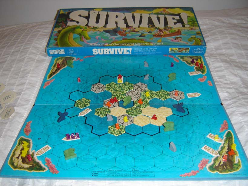The 1982 Survive! board and box by Parker Brothers, the American twin of Escape from Atlantis