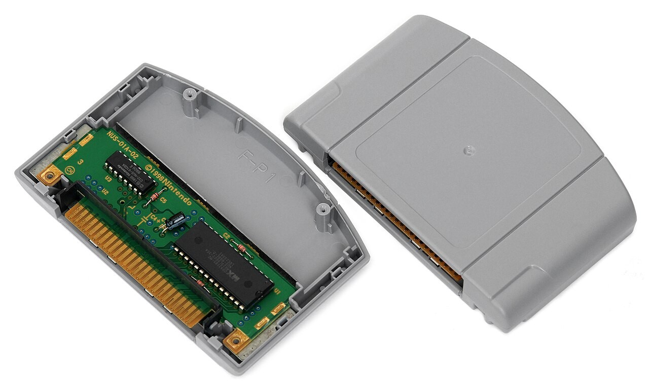 A Nintendo 64 game cartridge.