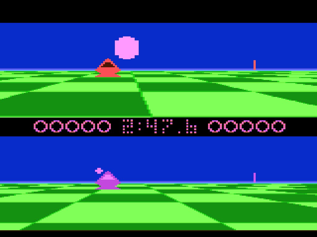 Ballblazer on the Atari 5200 — split-screen futuristic sport, the plasmorb in play at one end of the chequered field