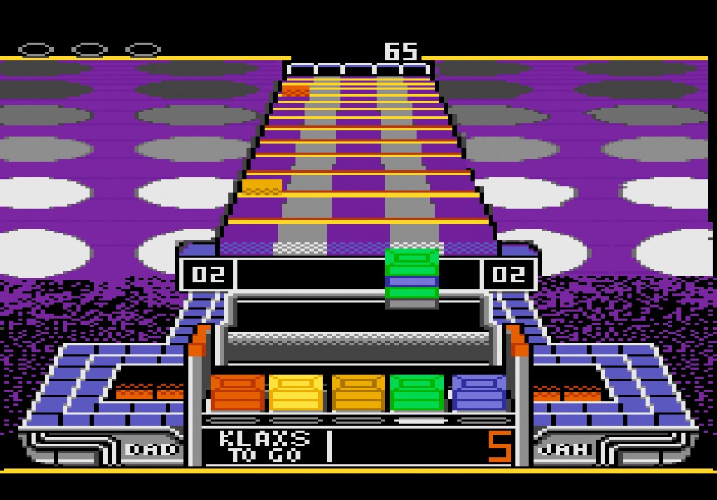 Klax in play on the Atari 7800: the tile-catching puzzler that reached European shelves in the console's final years