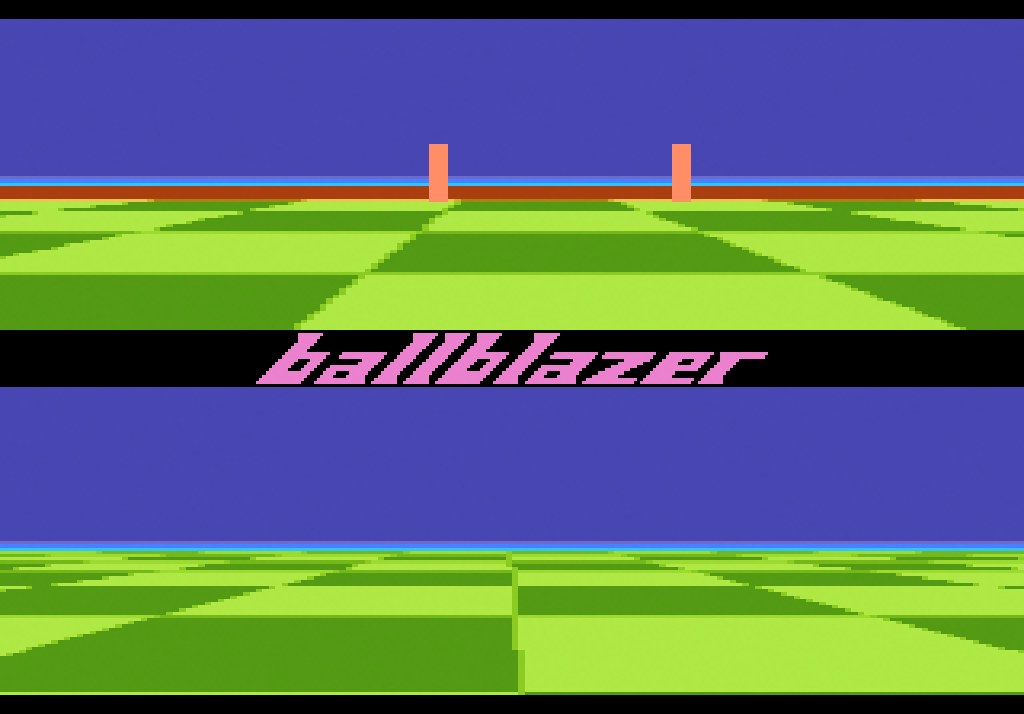 Ballblazer title screen on the Atari 7800, the logo over the split-screen arena