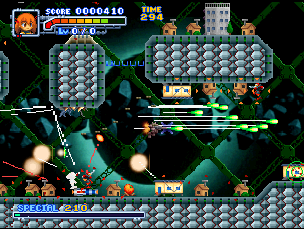 Bangai-O on Nintendo 64 — top-down mecha action with missile barrages filling the screen