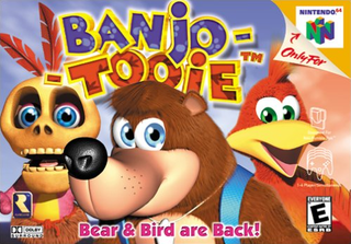 Banjo-Tooie Nintendo 64 box art, Banjo and Kazooie with Gruntilda