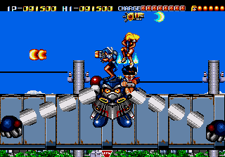 Battle Mania Daiginjou gameplay screenshot showing the Trouble Shooters in action