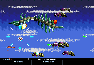 Bio-Hazard Battle gameplay screenshot showing the bio-ship over a mutated landscape