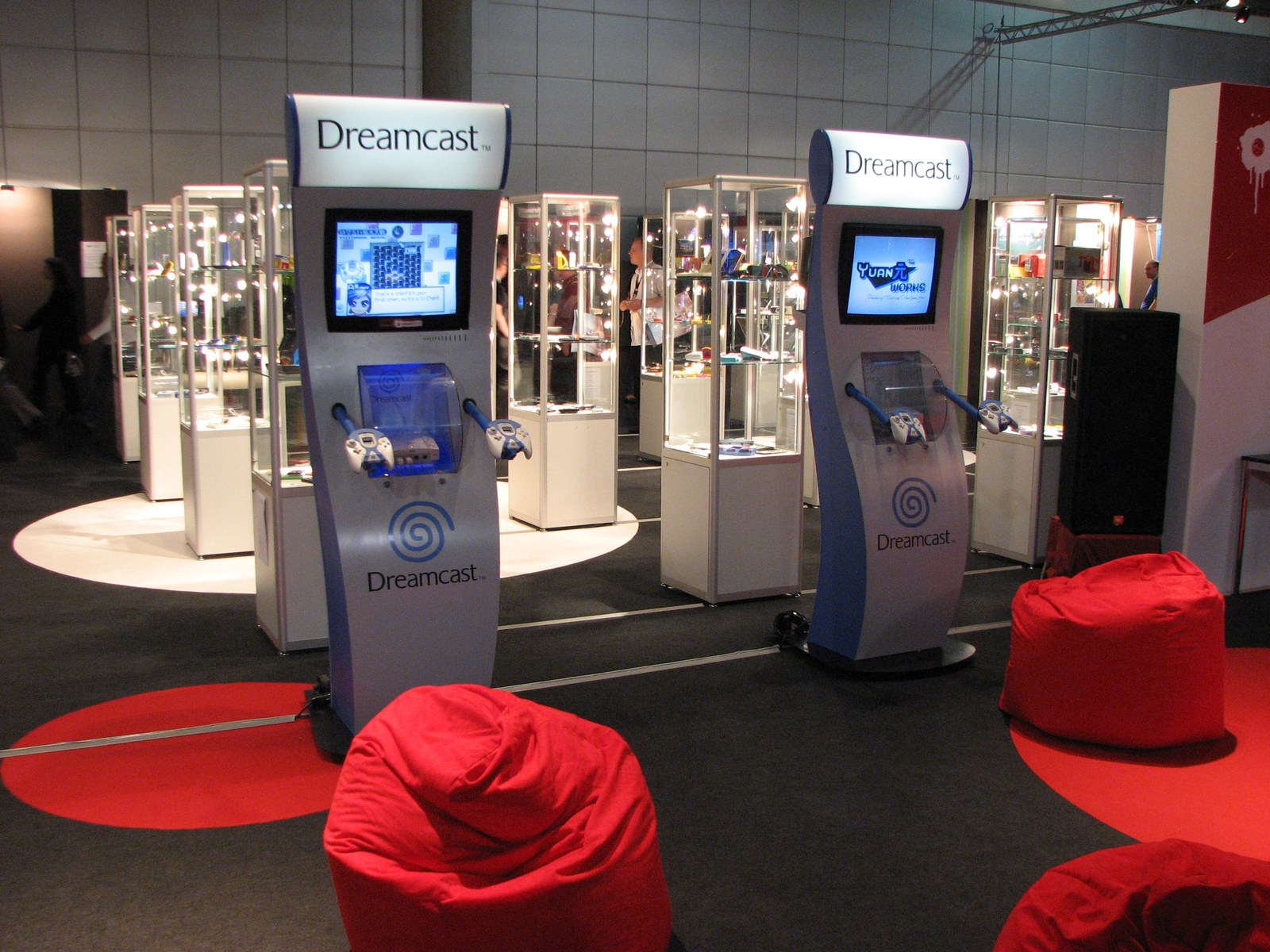 Dreamcast demo kiosks at a games convention, showing the console's enduring retro scene