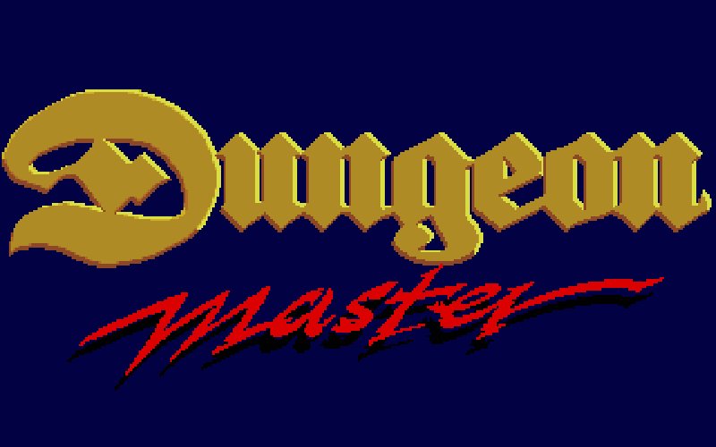 Dungeon Master on Atari ST: the game's title screen in gold and red lettering