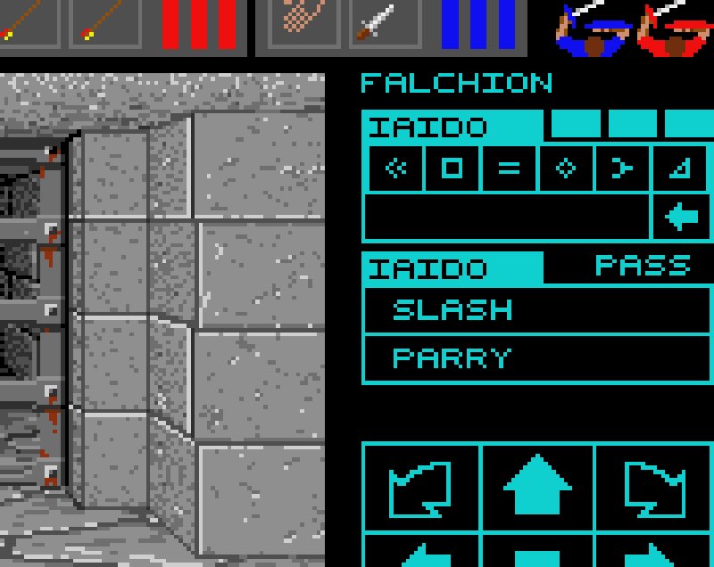 Dungeon Master on Atari ST: detail of the party panel and dungeon doorway