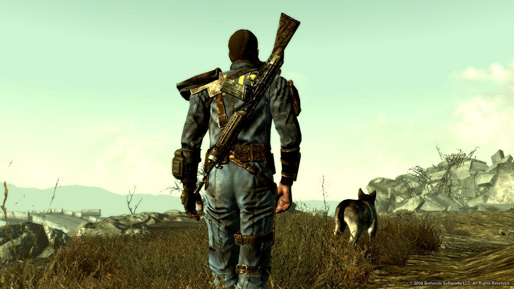Fallout 3 — the Lone Wanderer and Dogmeat survey the Capital Wasteland