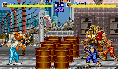 Final Fight arcade gameplay — Cody fighting through a Metro City subway car