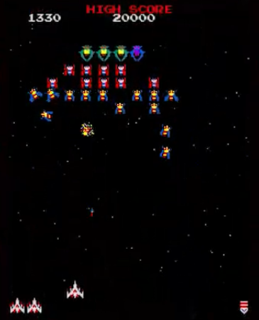 Galaga arcade gameplay — the fixed shooter masterpiece on Namco Museum Collection 1
