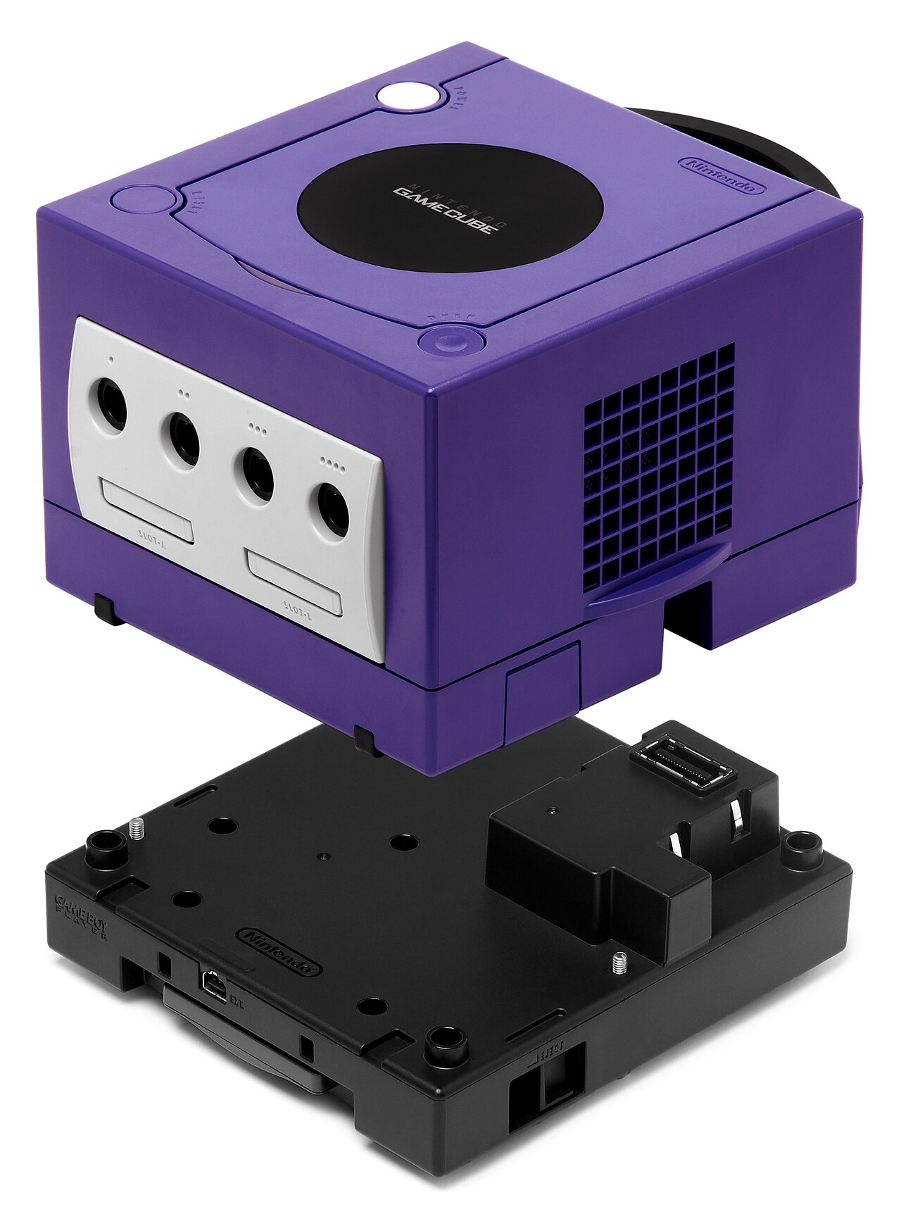 The Game Boy Player attached beneath a GameCube