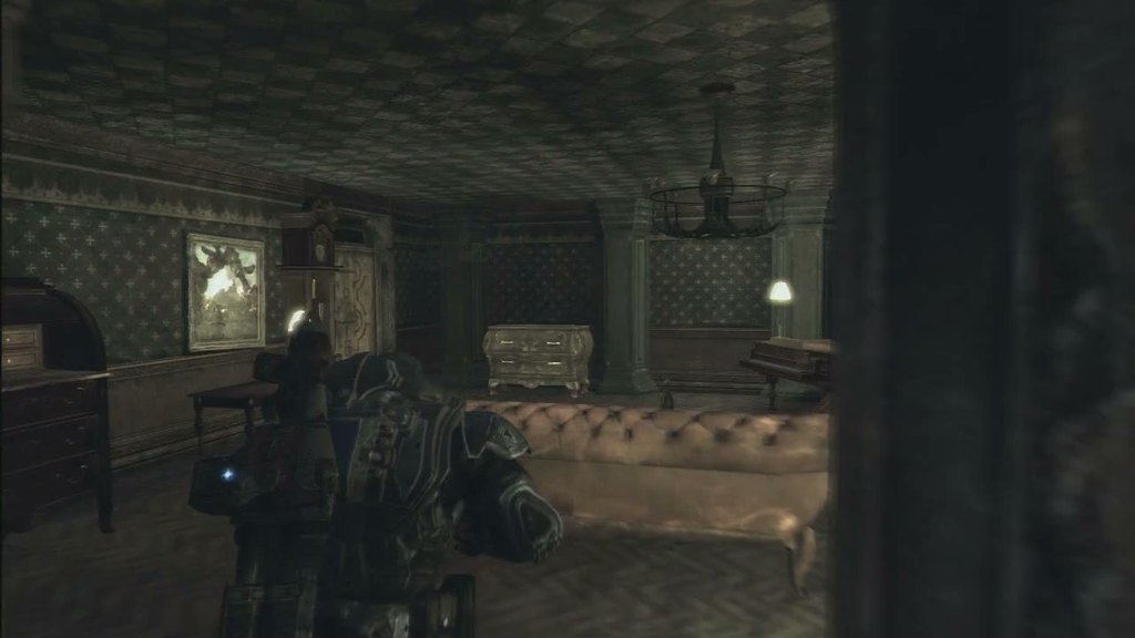 Gears of War firefight on Xbox 360, Delta Squad exploring the candlelit rooms of the Fenix estate
