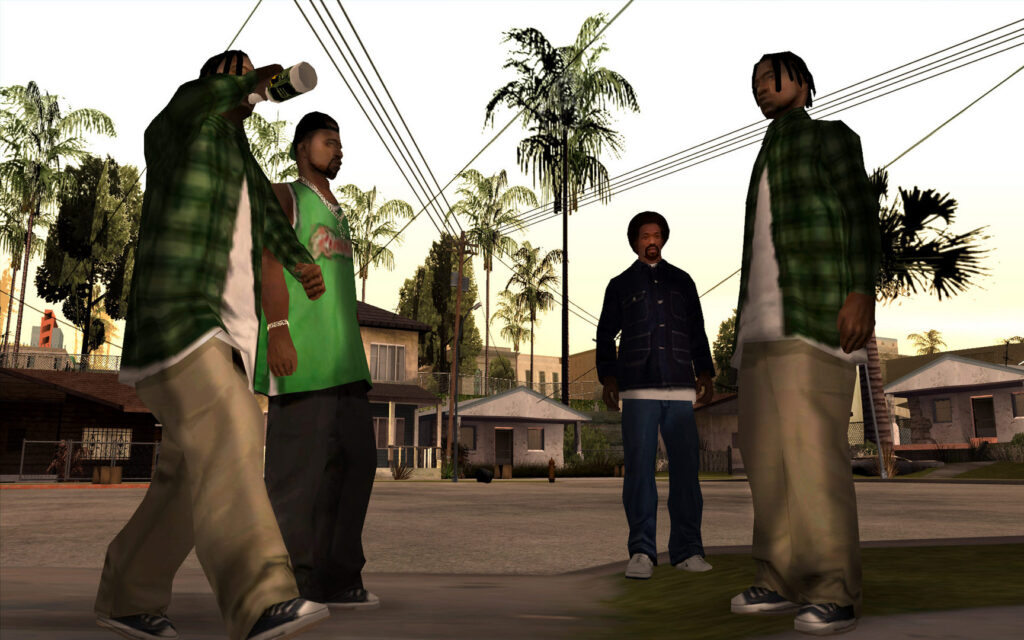 Grand Theft Auto: San Andreas — CJ with Sweet, Ryder and Big Smoke on Grove Street