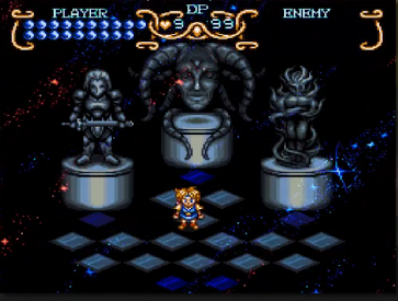 Illusion of Gaia — Will and his alter egos, the knight Freedan and Shadow, at the Dark Space