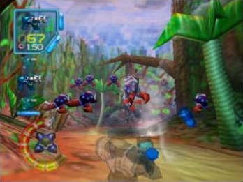 Jet Force Gemini on Nintendo 64 — an armoured hero blasting insectoid enemies in a jungle world