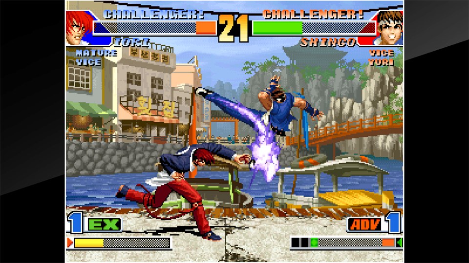 The King of Fighters '98 gameplay with a three-on-three team battle in progress