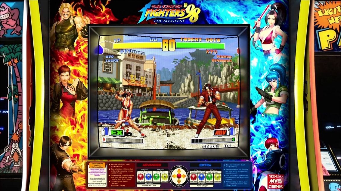 The King of Fighters '98 versus action on the Neo Geo with two fighters exchanging blows