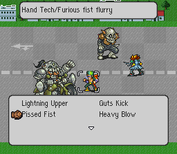 Live A Live gameplay — grid-based battle in one of the game's seven time periods
