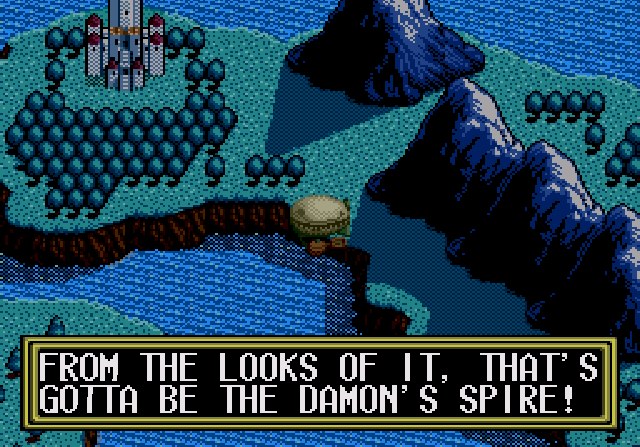 The world map in Lunar: The Silver Star on Sega CD, approaching Damon's Spire
