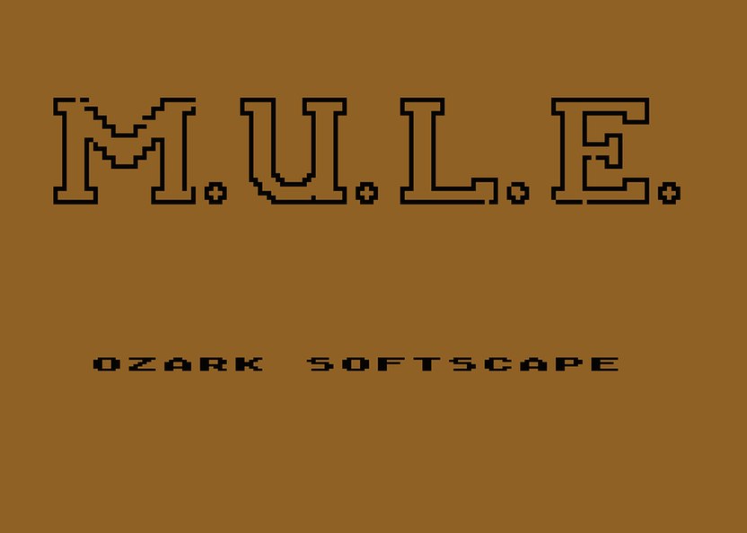 M.U.L.E. on Atari 400/800: the title screen, crediting Ozark Softscape and designer Dan Bunten