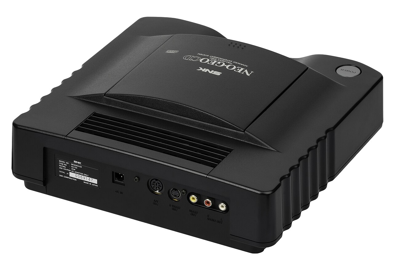 The Neo Geo CD top-loader from the rear angle