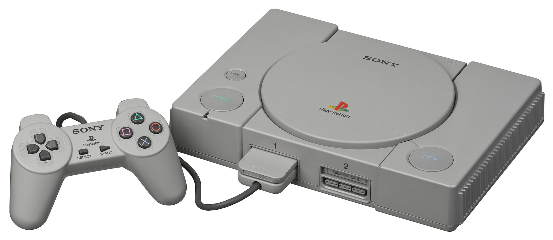 The original Japanese PlayStation, model SCPH-1000, with its controller
