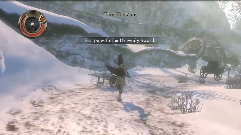 Heavenly Sword on PS3: escaping through the snow with the cursed sword