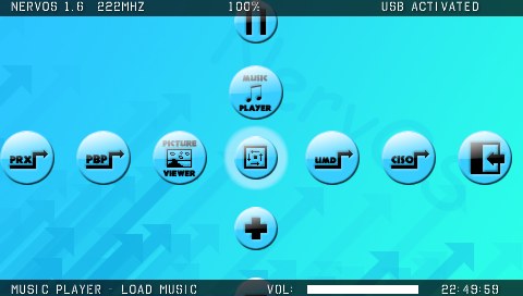 A PSP running homebrew software on its XMB menu