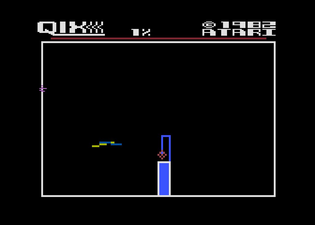 The start of a Qix board on the 5200 — the empty field, the marker on the border and the Qix already moving