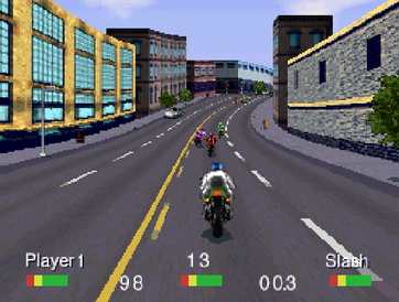 Road Rash on 3DO — a biker punching a rival at speed, the system's showcase racer