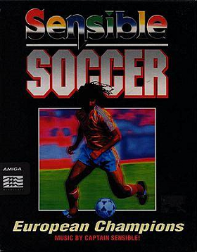 Sensible Soccer cover art — the beloved top-down football classic on the Codemasters cartridge