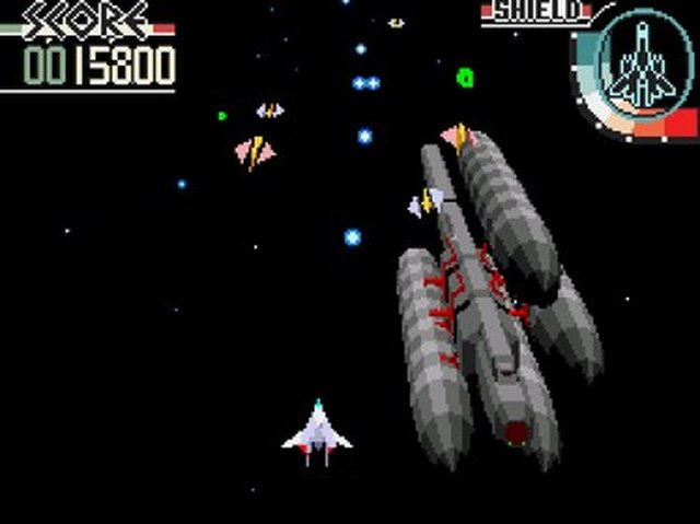 Silpheed's pre-rendered polygon backdrops behind real-time shooting action