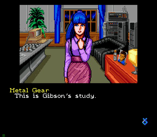 A dramatic confrontation in Snatcher, Konami's cyberpunk adventure