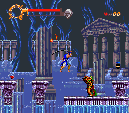 Gameplay screenshot from the SNES game Castlevania Dracula X, a different game from Rondo of Blood