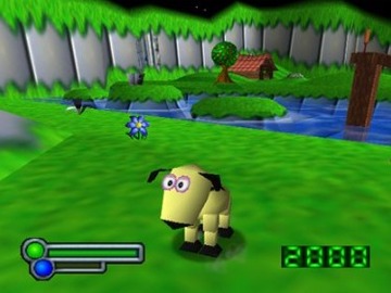 Space Station Silicon Valley on Nintendo 64 — Evo in the body of a robotic sheep in a grassy habitat