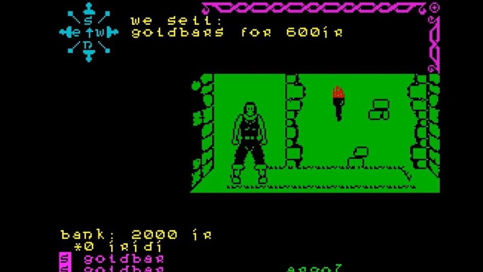 Dun Darach gameplay on the ZX Spectrum, the city streets with rotating viewpoint