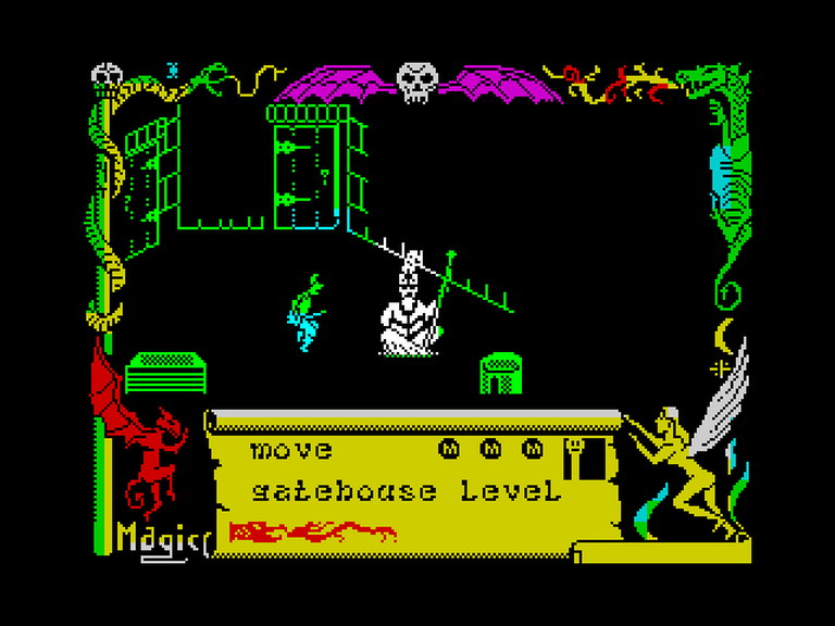 Avalon gameplay on the ZX Spectrum, Maroc the mage's astral form exploring the dungeon