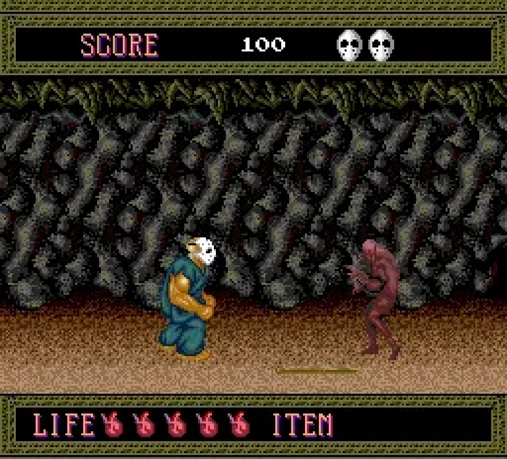 Splatterhouse on TurboGrafx-16, Rick in the Terror Mask facing a zombie in the West Mansion