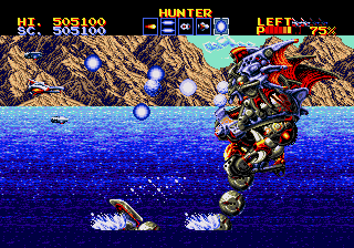 Thunder Force IV gameplay screenshot showing the Fire LEO-04 Rynex in action
