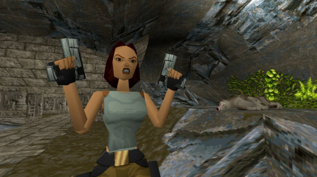 Tomb Raider 1996 — Lara with dual pistols in the caves of Peru
