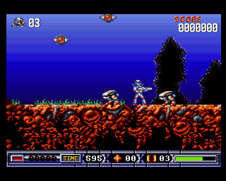 Turrican II on the Amiga — run-and-gun action in an alien cavern